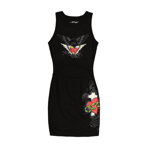 Gothic Heart Wings Cutout Ribbed Tank Dress